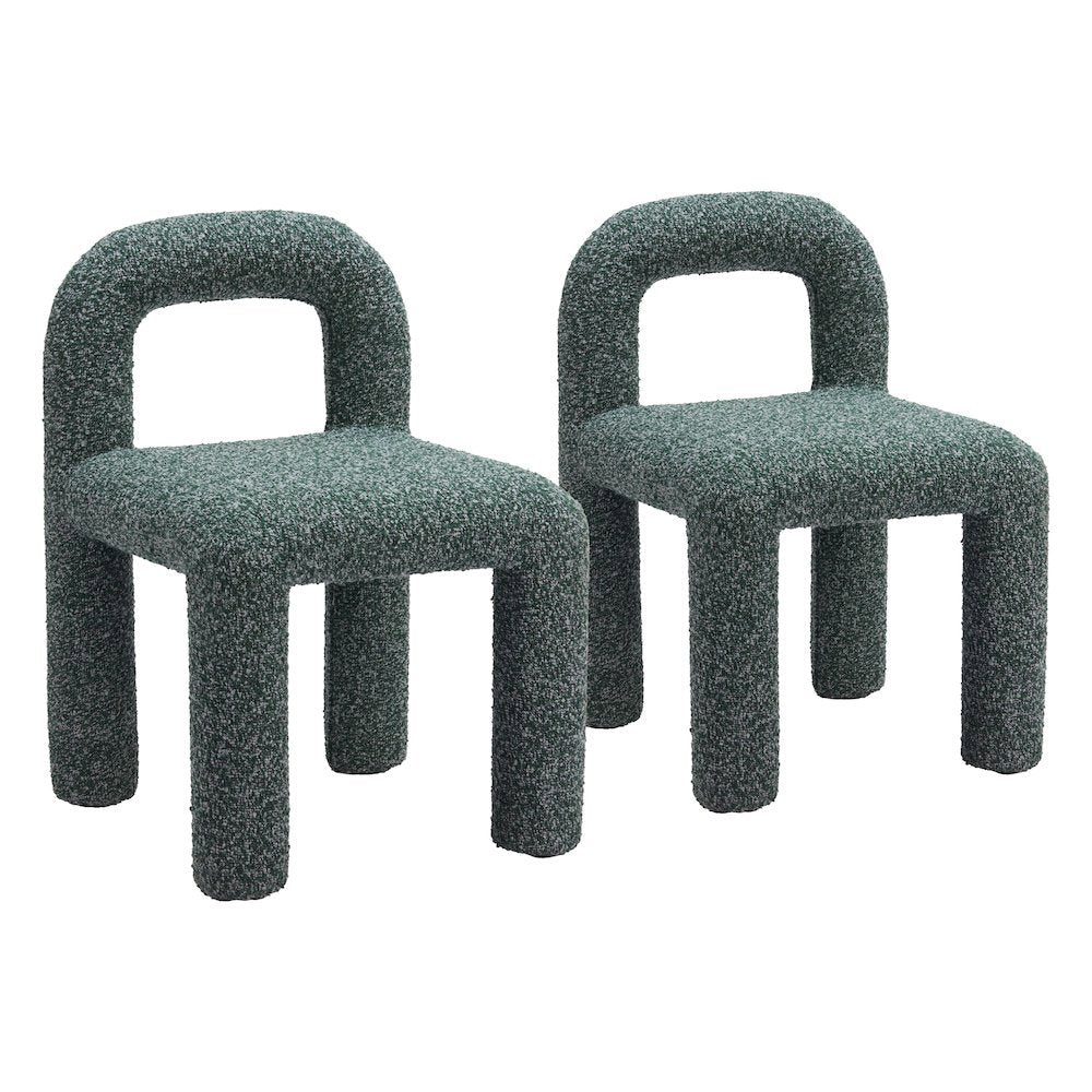 Dining Chairs Set of 2, Snowy Green Fabric, Poplar Wood Legs