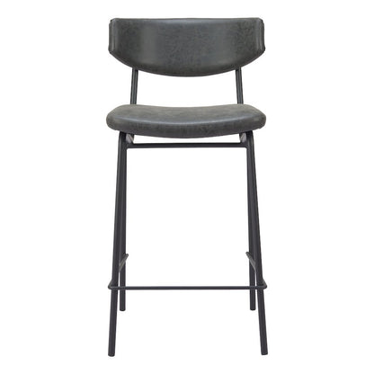 Counter Stools Set of 2, Vintage Black Faux Leather, Steel Legs