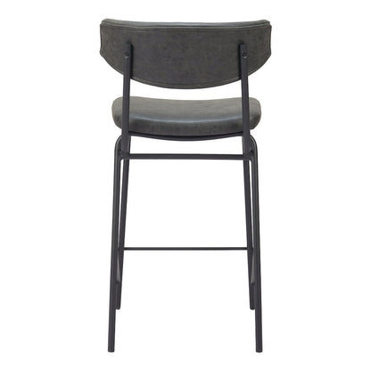 Counter Stools Set of 2, Vintage Black Faux Leather, Steel Legs
