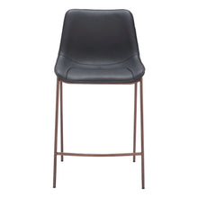 Counter Stools Set of 2, Black Faux Leather, Faux Wood Steel Legs