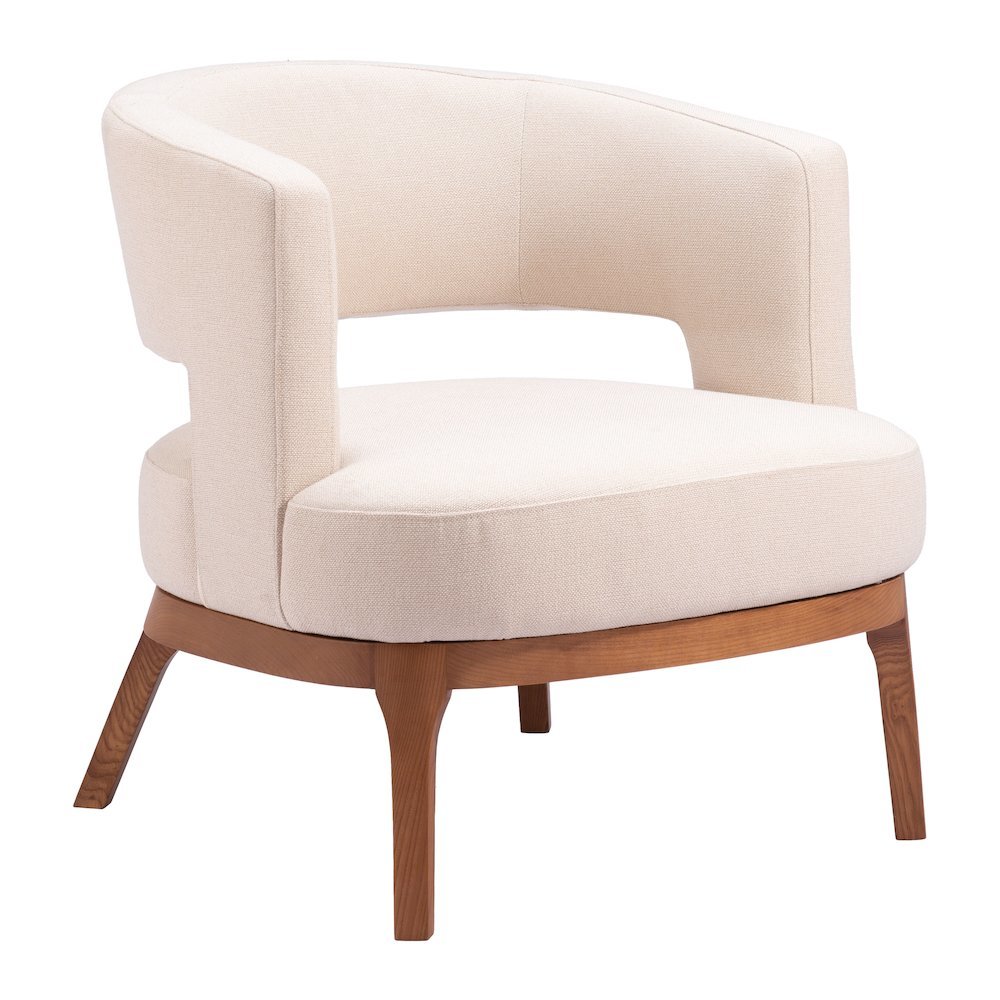 Accent Chair, Beige Polyester Fabric, Solid Ash Wood Legs