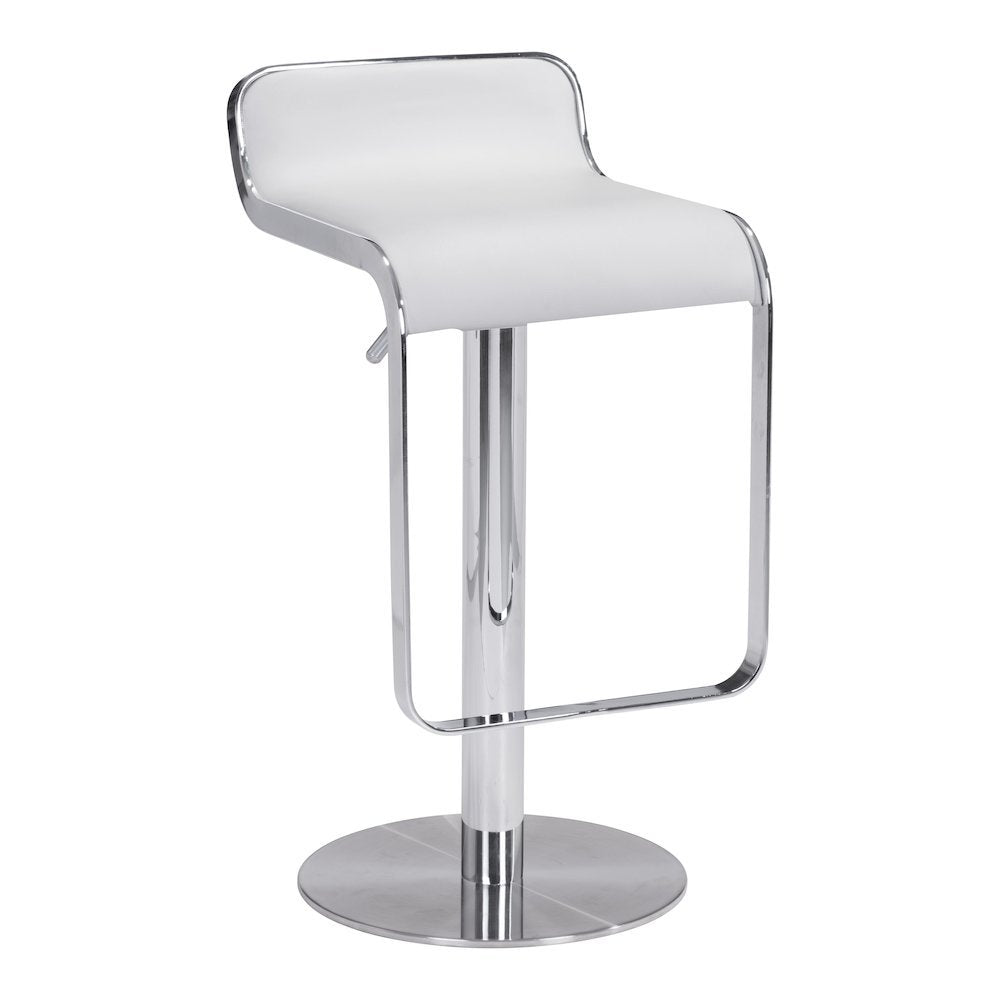 White Bar Stool, Faux Leather, Adjustable Height, Swivel