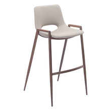 Bar Stools Set of 2, Beige Faux Leather, Faux Wood Steel Legs