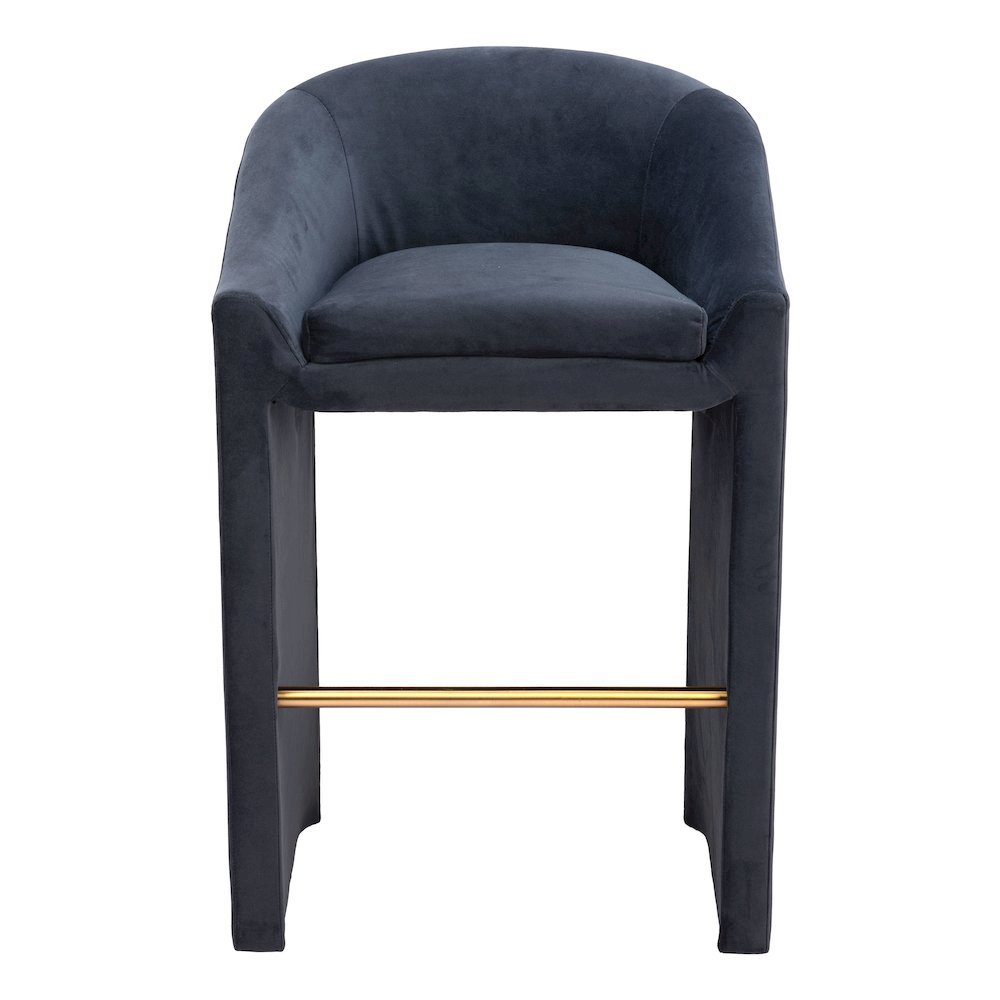 Bar Stool, Midnight Gray Velvet, Plywood Legs, Ergonomic Footrest