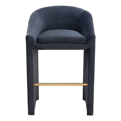 Bar Stool, Midnight Gray Velvet, Plywood Legs, Ergonomic Footrest