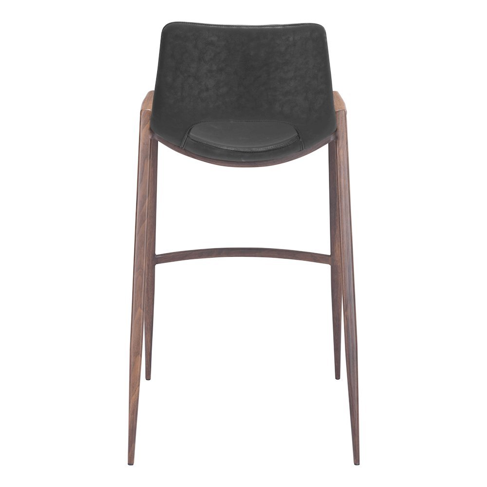 Bar Stools Set of 2, Black Faux Leather, Faux Wood Steel Legs