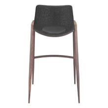 Bar Stools Set of 2, Black Faux Leather, Faux Wood Steel Legs