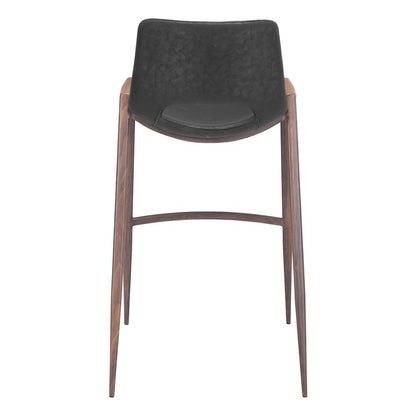 Bar Stools Set of 2, Black Faux Leather, Faux Wood Steel Legs
