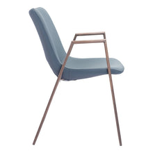 Dining Chairs Set of 2, Azure Gray Faux Leather, Walnut Steel Legs