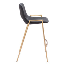 Counter Stools Set of 2, Black Faux Leather, Electroplated Gold Legs