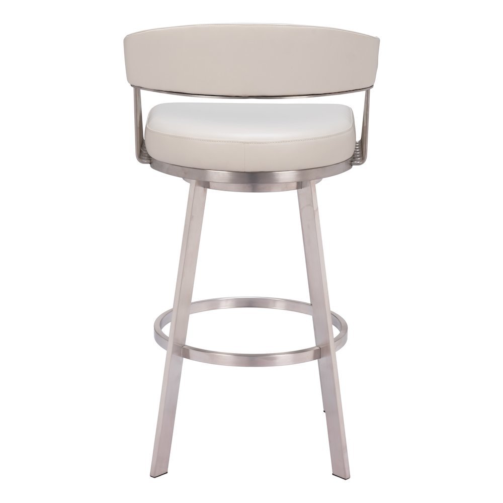 Bar Stool, White Faux Leather, Swivel, Self-Centering, Steel Legs