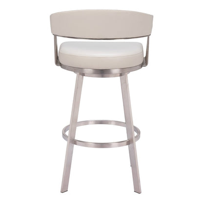 Bar Stool, White Faux Leather, Swivel, Self-Centering, Steel Legs