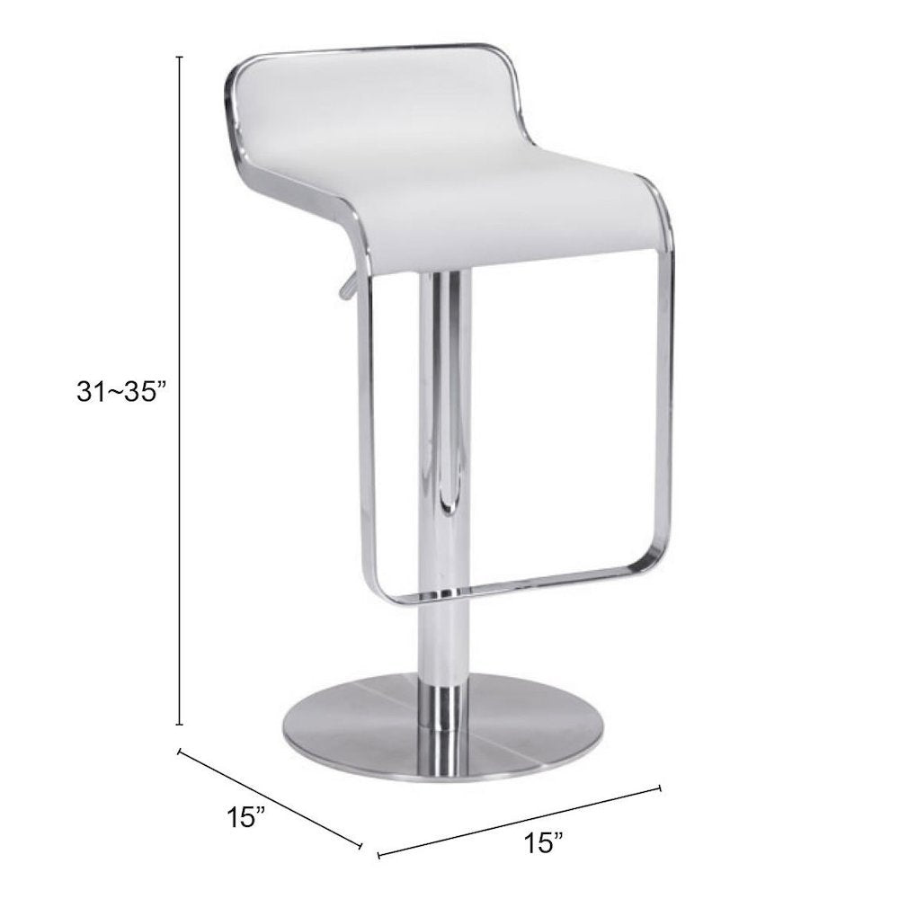 White Bar Stool, Faux Leather, Adjustable Height, Swivel