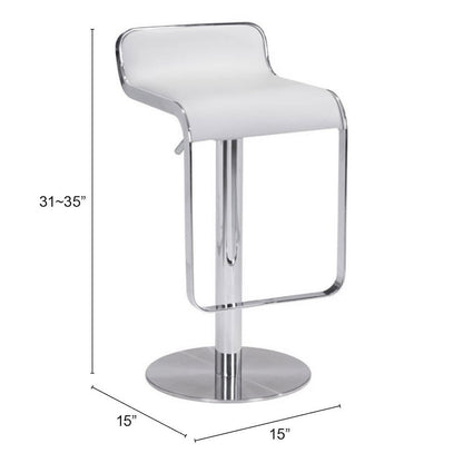 White Bar Stool, Faux Leather, Adjustable Height, Swivel