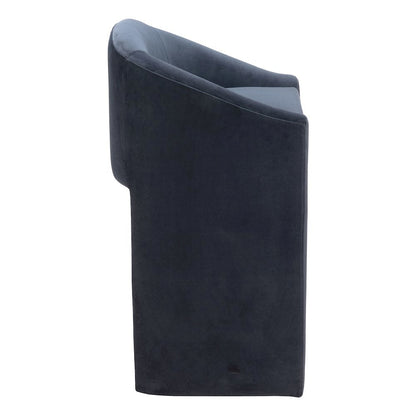 Bar Stool, Midnight Gray Velvet, Plywood Legs, Ergonomic Footrest