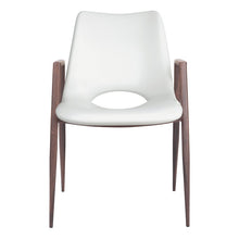 Dining Chairs Set of 2, White Faux Leather, Faux Wood Steel Legs