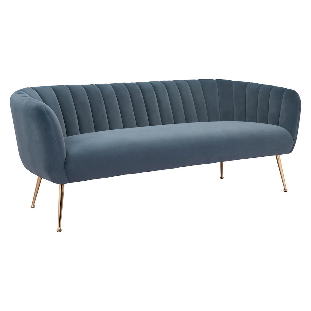 Sofa, Gray Velvet Fabric, 3-Seater, Steel Legs, Armrest Support