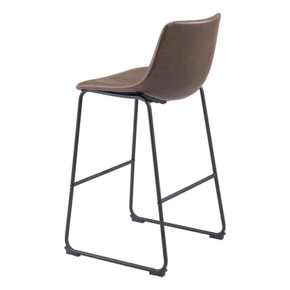 Bar Stools Set of 2, Vintage Espresso Faux Leather, Steel Legs