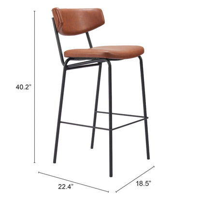Bar Stools Set of 2, Vintage Brown Faux Leather, Steel Legs