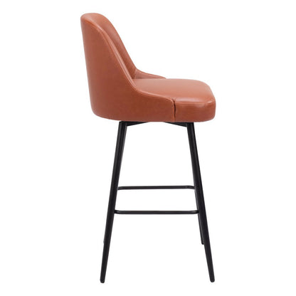 Bar Stool, Brown Faux Leather, Swivel, Self-Centering, Steel Leg