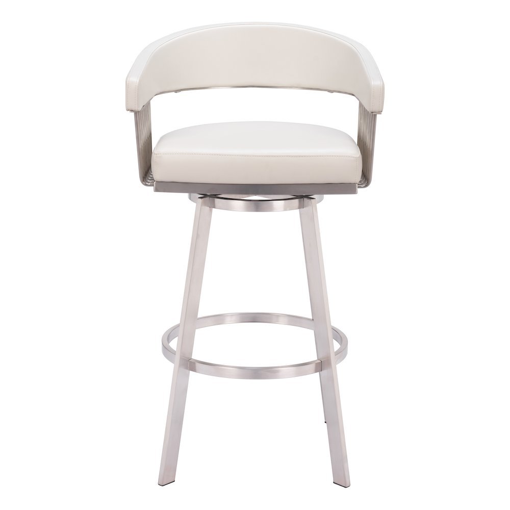 Bar Stool, White Faux Leather, Swivel, Self-Centering, Steel Legs