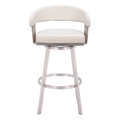 Bar Stool, White Faux Leather, Swivel, Self-Centering, Steel Legs
