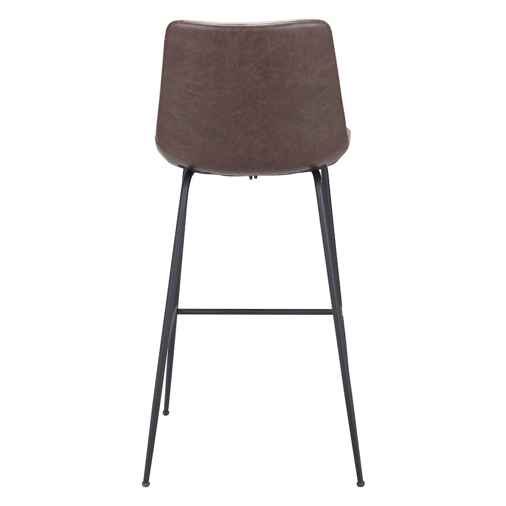 Bar Stool, Brown Faux Leather, Steel Legs, Ergonomic Footrest