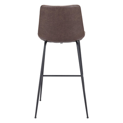 Bar Stool, Brown Faux Leather, Steel Legs, Ergonomic Footrest
