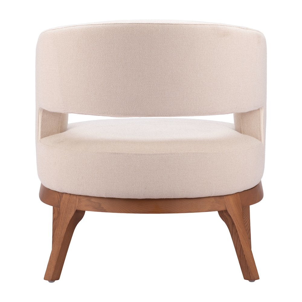 Accent Chair, Beige Polyester Fabric, Solid Ash Wood Legs