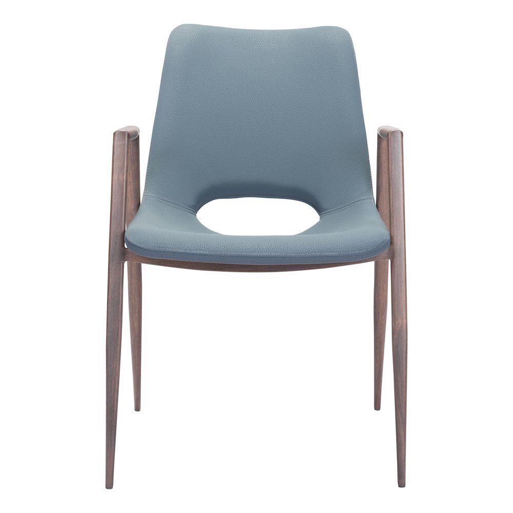 Dining Chairs Set of 2, Azure Gray Faux Leather, Walnut Steel Legs