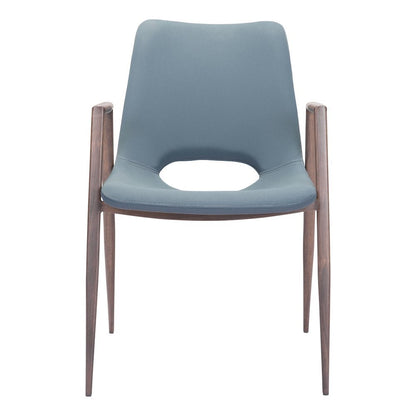 Dining Chairs Set of 2, Azure Gray Faux Leather, Walnut Steel Legs