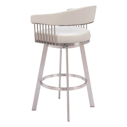 Bar Stool, White Faux Leather, Swivel, Self-Centering, Steel Legs
