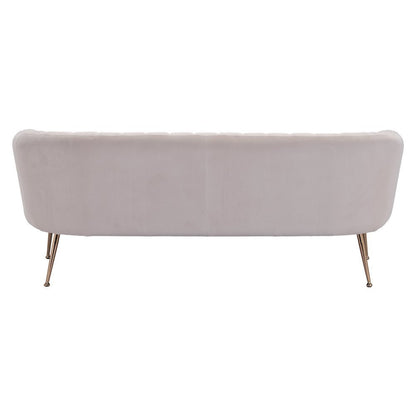 Sofa, Beige Velvet Fabric, 3-Seater, Steel Legs, Armrest Support