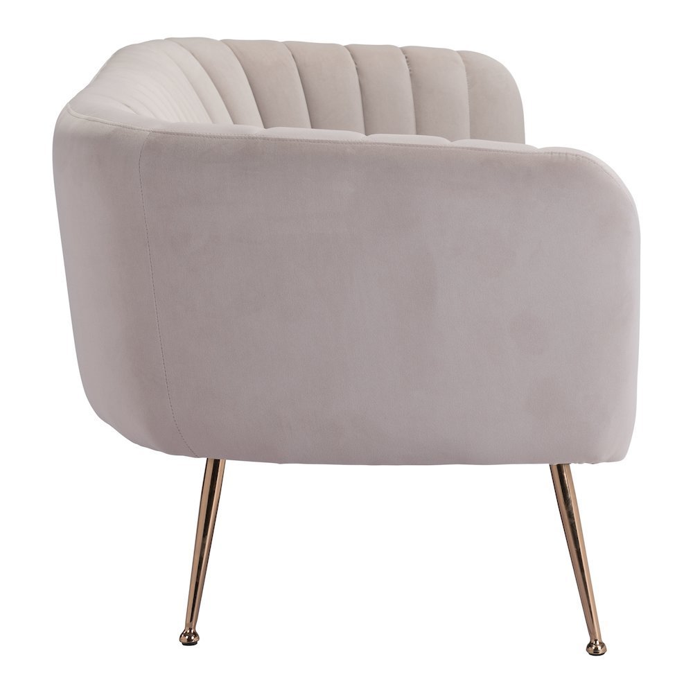 Sofa, Beige Velvet Fabric, 3-Seater, Steel Legs, Armrest Support