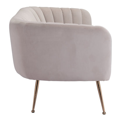 Sofa, Beige Velvet Fabric, 3-Seater, Steel Legs, Armrest Support
