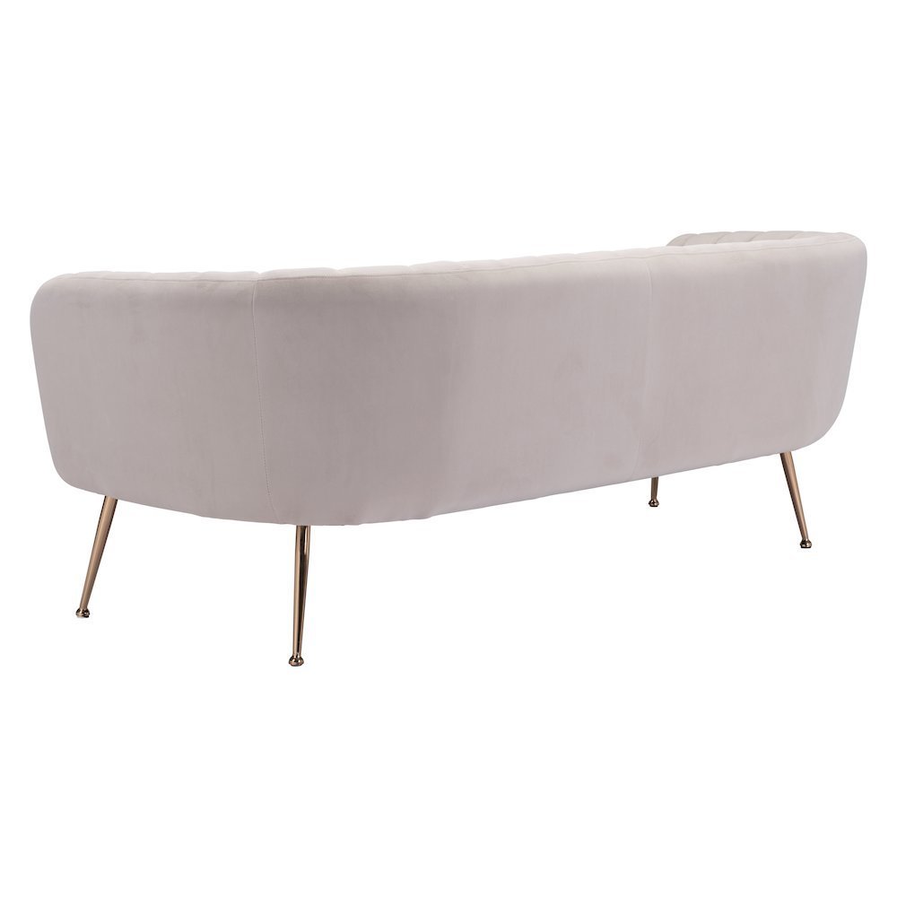 Sofa, Beige Velvet Fabric, 3-Seater, Steel Legs, Armrest Support