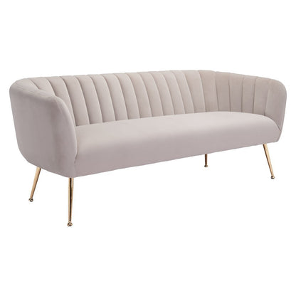Sofa, Beige Velvet Fabric, 3-Seater, Steel Legs, Armrest Support