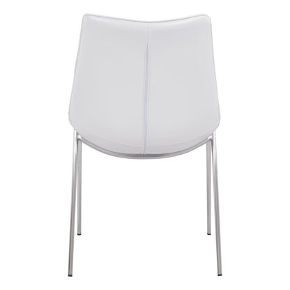 Dining Chairs Set of 2, White Faux Leather, Silver Legs