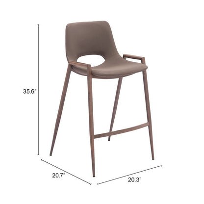Counter Stools Set of 2, Brown Faux Leather, Faux Wood Steel Legs