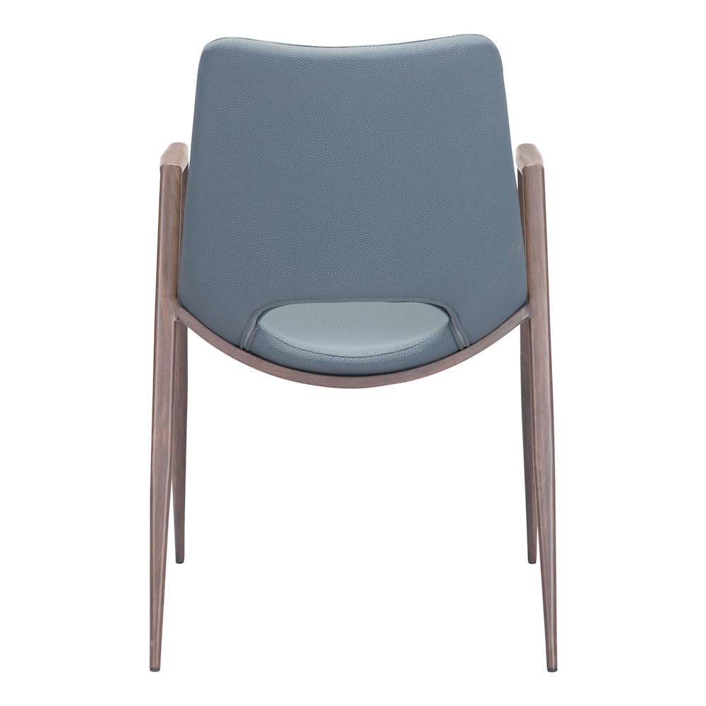 Dining Chairs Set of 2, Azure Gray Faux Leather, Walnut Steel Legs