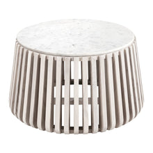 Coffee Table, White Marble, Round Top, Acacia Wood Base
