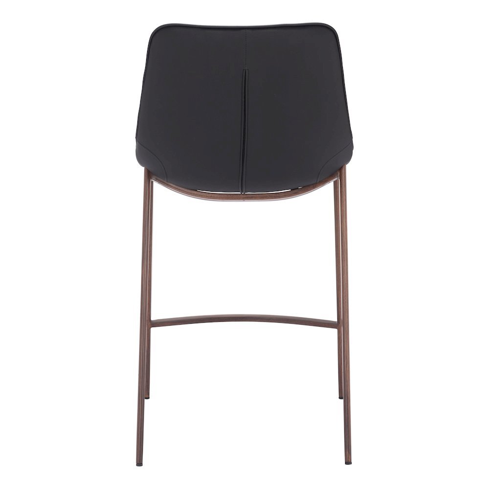 Counter Stools Set of 2, Black Faux Leather, Faux Wood Steel Legs