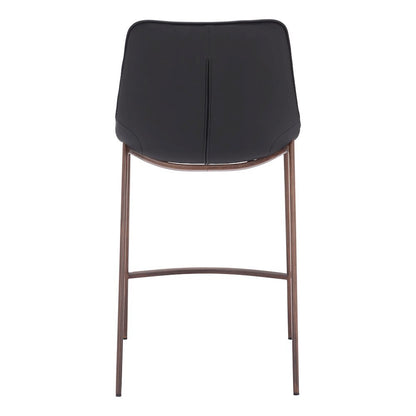 Counter Stools Set of 2, Black Faux Leather, Faux Wood Steel Legs