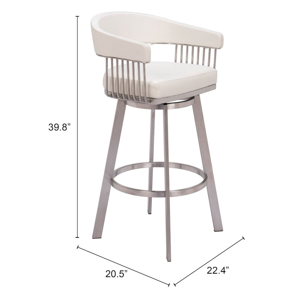 Bar Stool, White Faux Leather, Swivel, Self-Centering, Steel Legs