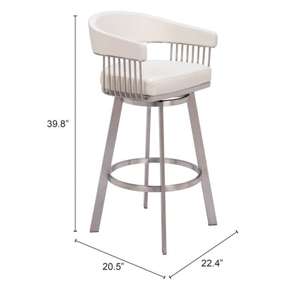 Bar Stool, White Faux Leather, Swivel, Self-Centering, Steel Legs