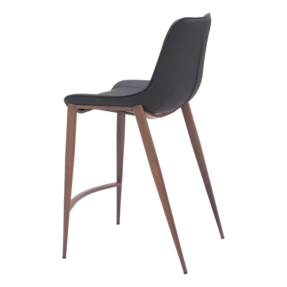 Counter Stools Set of 2, Black Faux Leather, Faux Wood Steel Legs