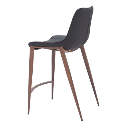 Counter Stools Set of 2, Black Faux Leather, Faux Wood Steel Legs