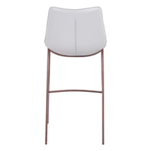 Bar Stools Set of 2, White Faux Leather, Faux Wood Steel Legs