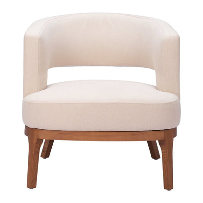 Accent Chair, Beige Polyester Fabric, Solid Ash Wood Legs