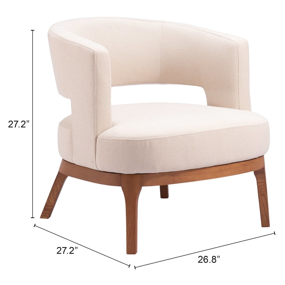 Accent Chair, Beige Polyester Fabric, Solid Ash Wood Legs
